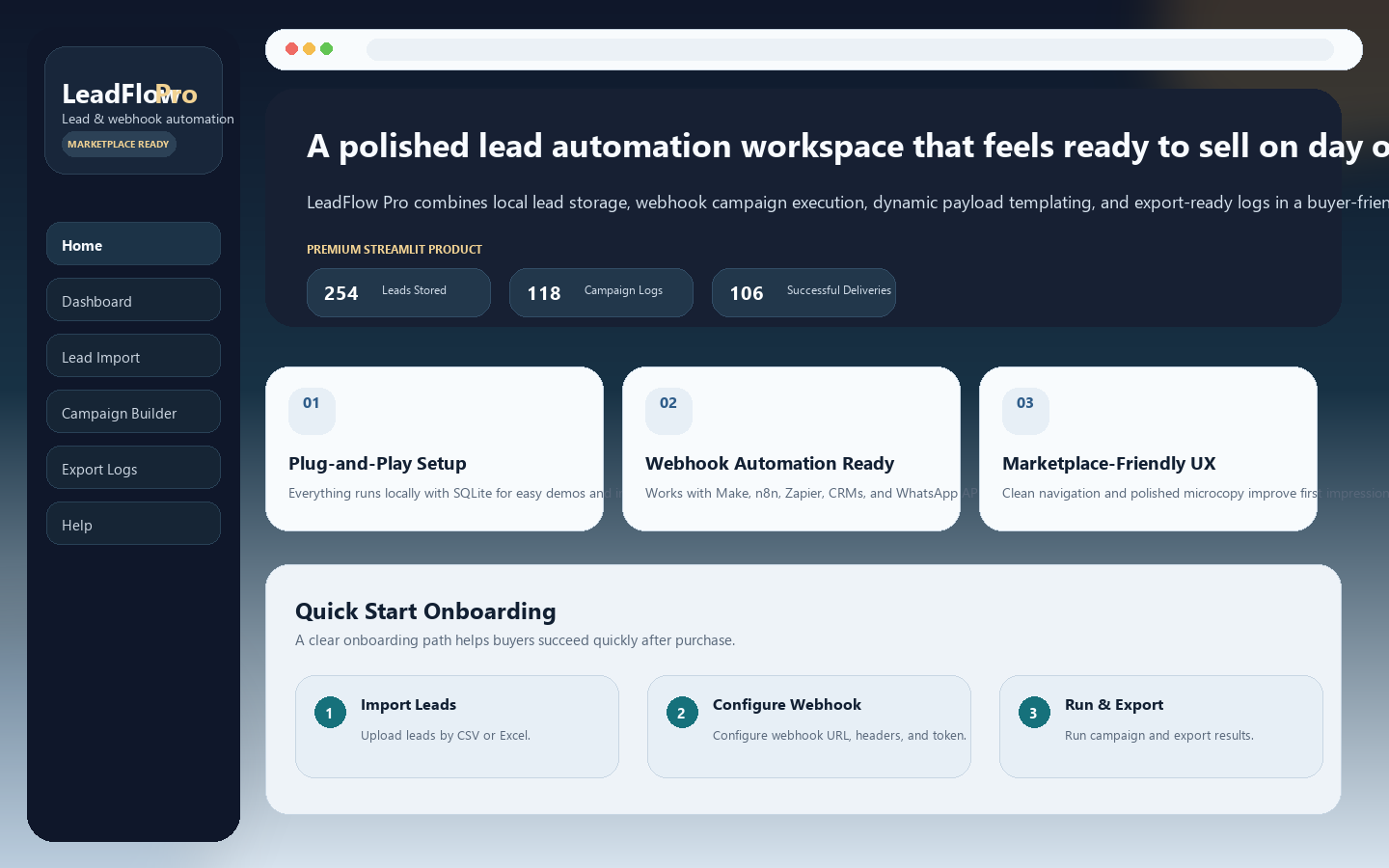 LeadFlow Pro home screen